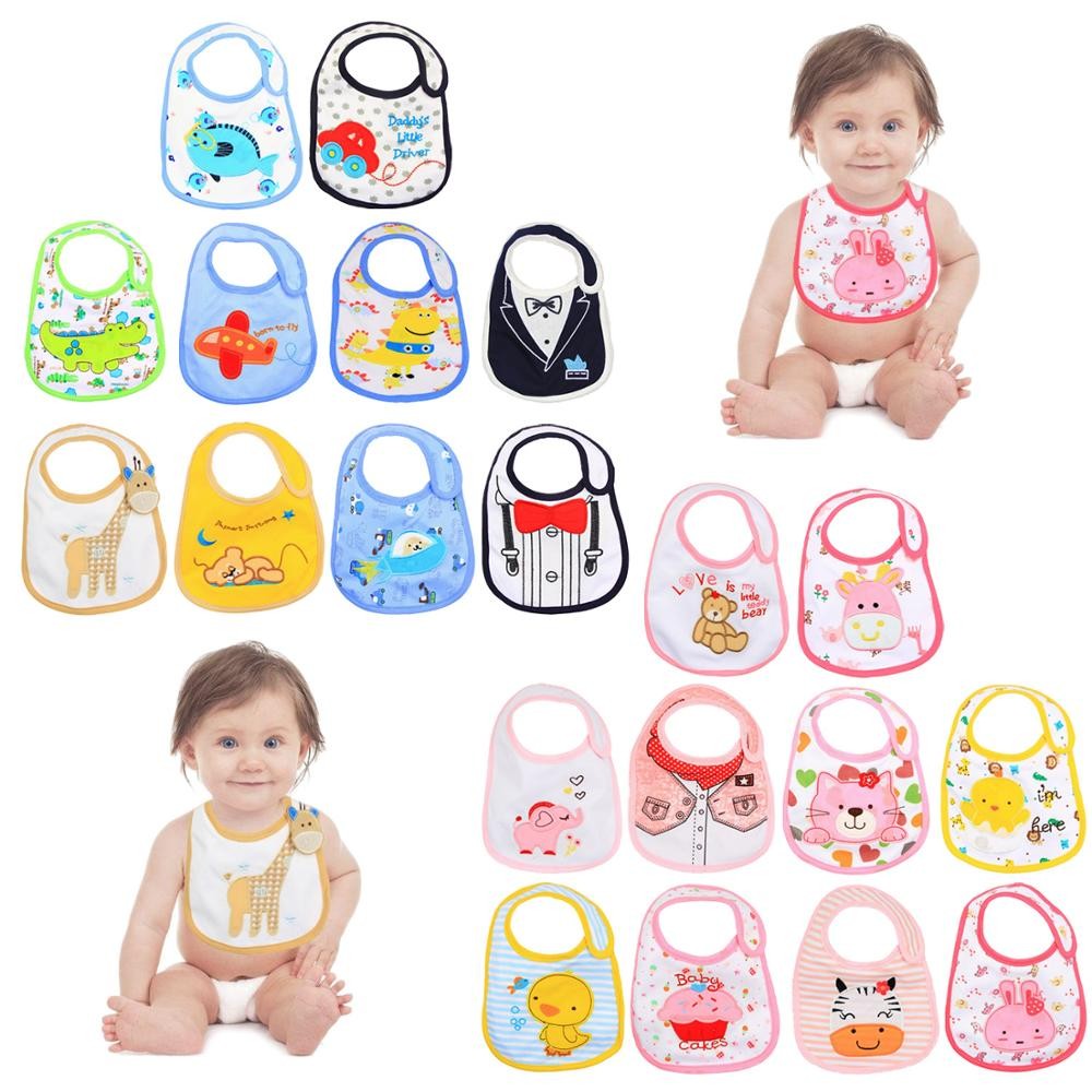 10pcs Cartoon Baby Bibs Infant 3-Layers Waterproof Anti Dirt Burp Towels Toddler Burp Clothes Kids Feeding Eating Apron Gown