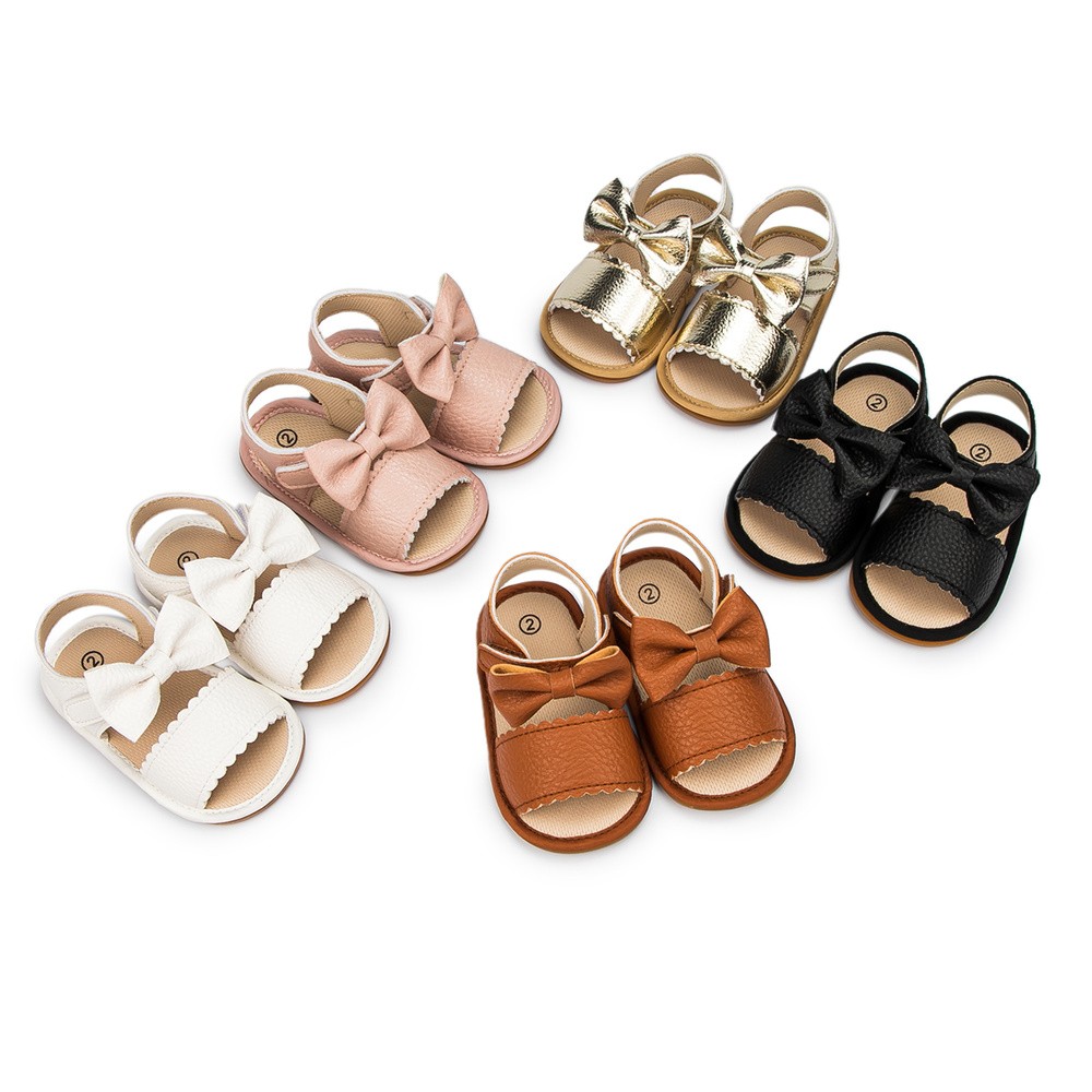 Infant Baby Shoes Girl Shoes New Summer Girl Sandals PU Leather Bowknot Rubber Sole Anti-Slip Newborn First Walker Crib Shoes