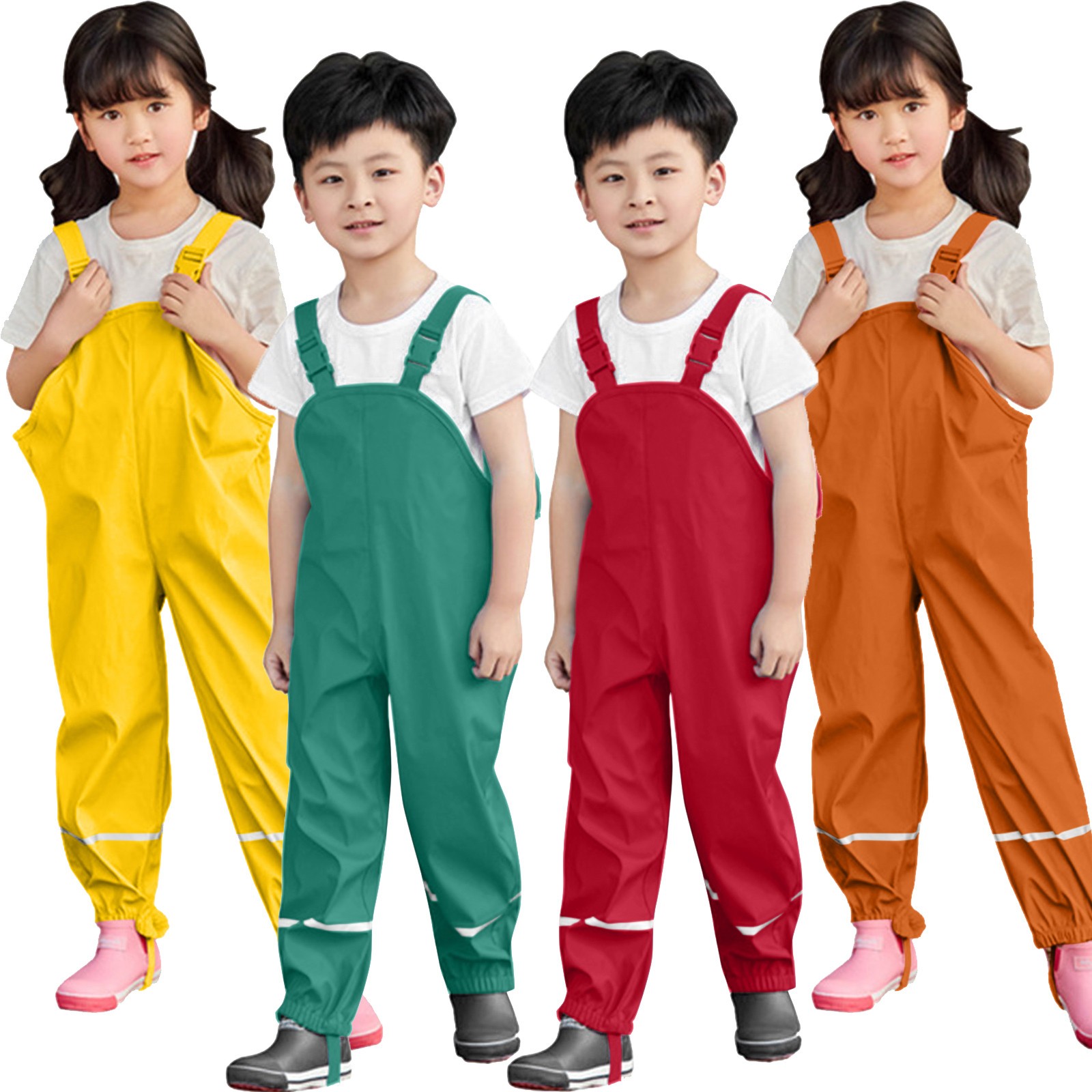 2~8 Years Kids Boys Girls Rain Overall Waterproof Baby Rain Pants Outdoor Sports Jumpsuit Clothes With Convex Baby Lining