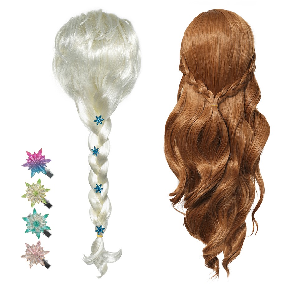 Princess Anna and Elsa Hair Bands for Girls 2 Wigs Fancy Party Accessories Princess Hair Decorations Christmas Hair Clips Kids Jewelry New Set