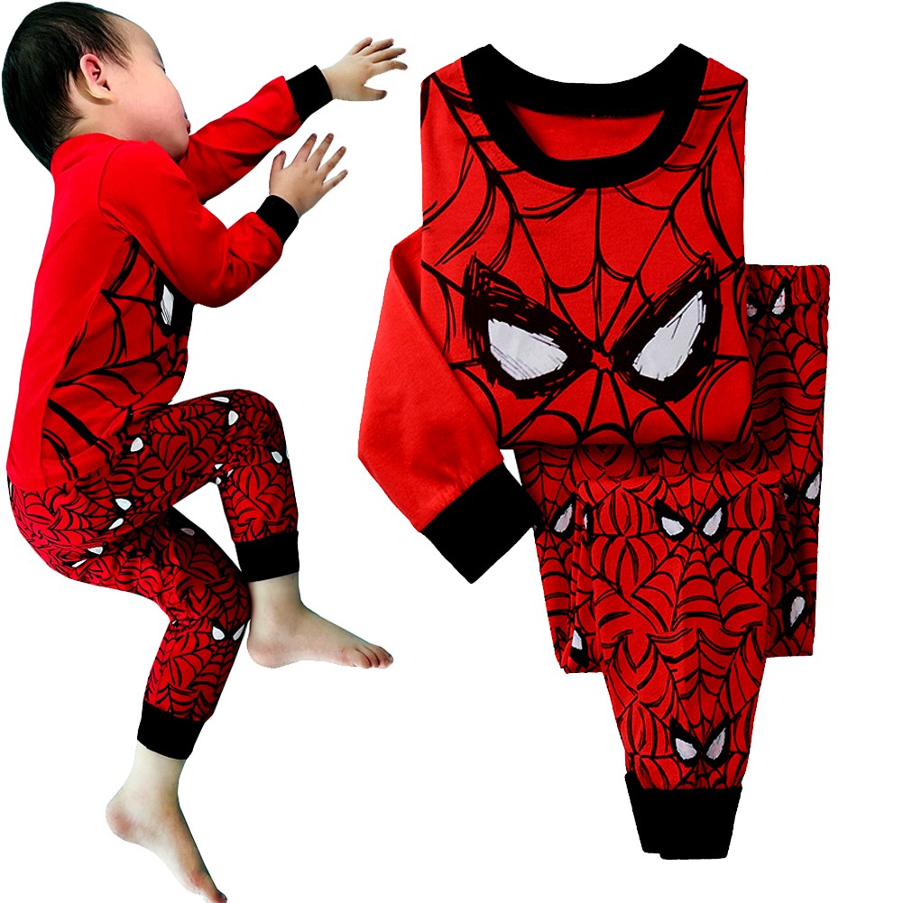 Autumn Children's Spider Set Kids Sleepers Boys Girls Super Hero Cartoon Long Sleeve Pajama Anna Elsa Sleepwear 2-7T Christmas Gift