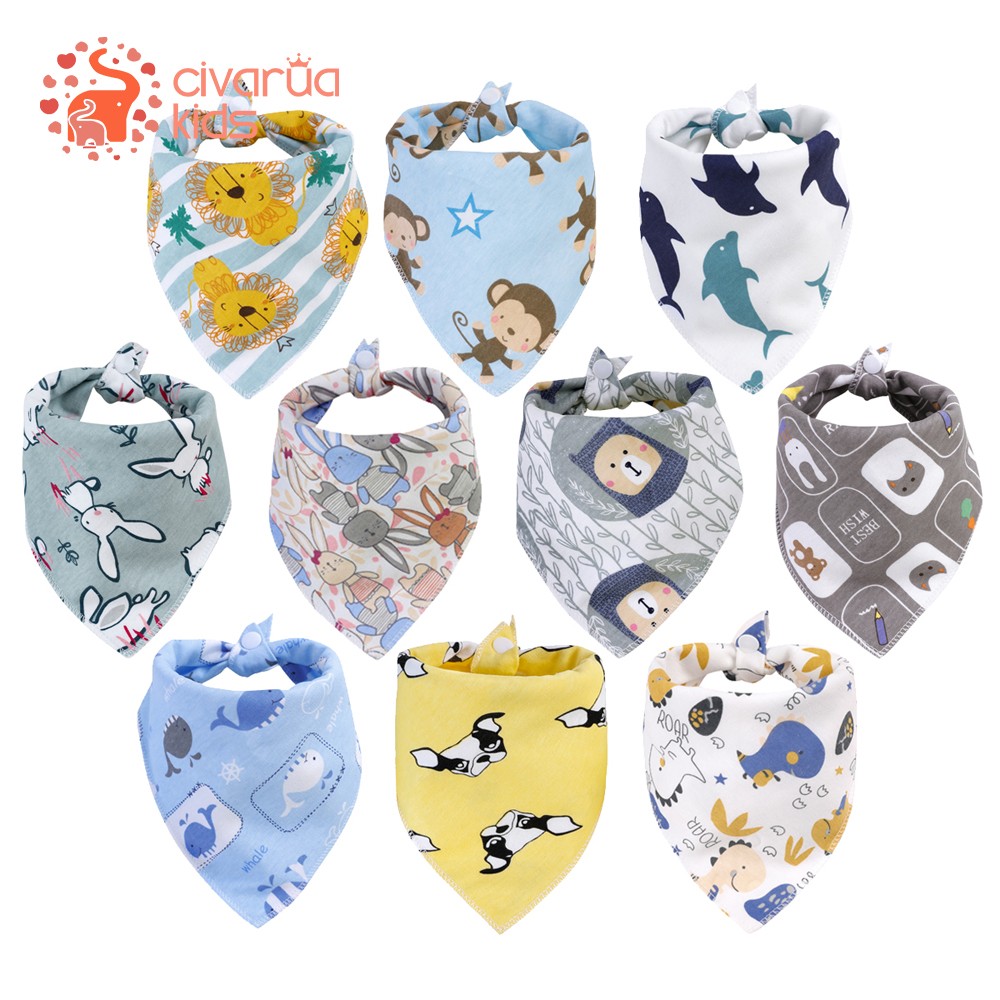 10pcs/lot baby bandana drool bibs 100% organic cotton bibs for boys and girls, super soft absorbent feeding bibs newborn bibs