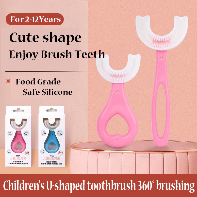 Infant Children Toothbrush 360 Degree U-Shape Oral Cleaning Silicone Brushing Kids Teeth Dental Care Hand-Version