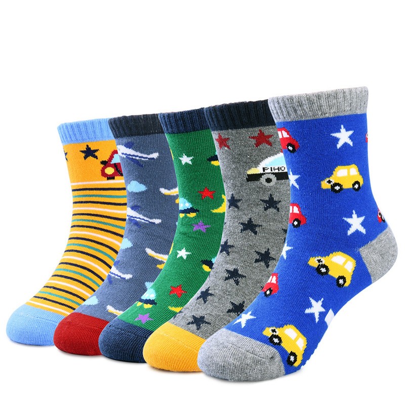 5 Pairs Non-slip Cute Cartoon Children Socks Spring Autumn Cotton Warm Breathable Boys Girls Absorb Sweat Sock for 0-8 Years