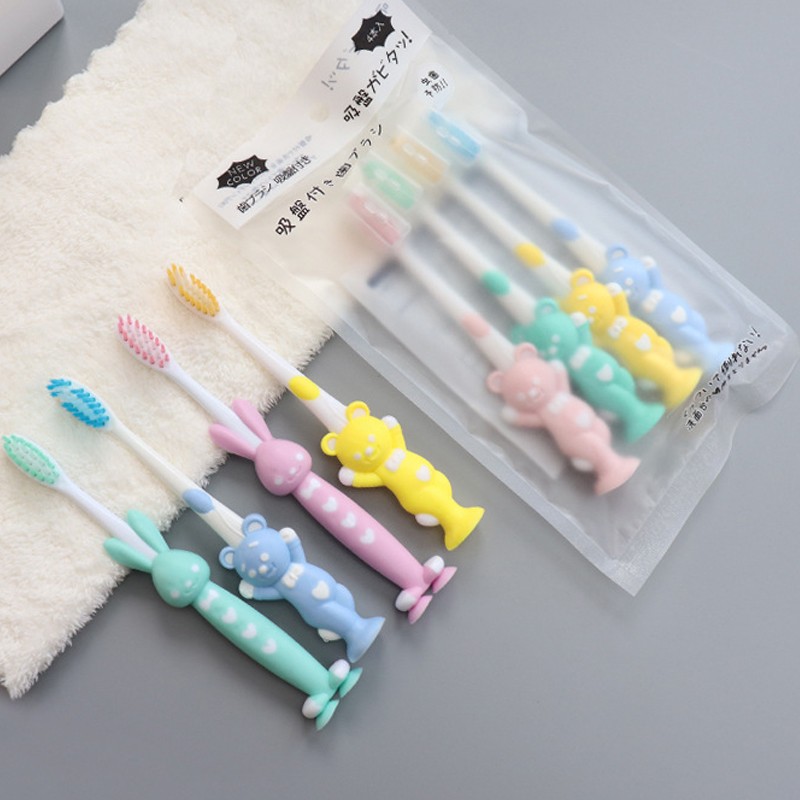 4pcs/set Baby Teeth Children Soft Bristles Cute Teething Rings Soft Toothbrush Silicone Baby Kids Toothbrushes Oral Care Cleaning