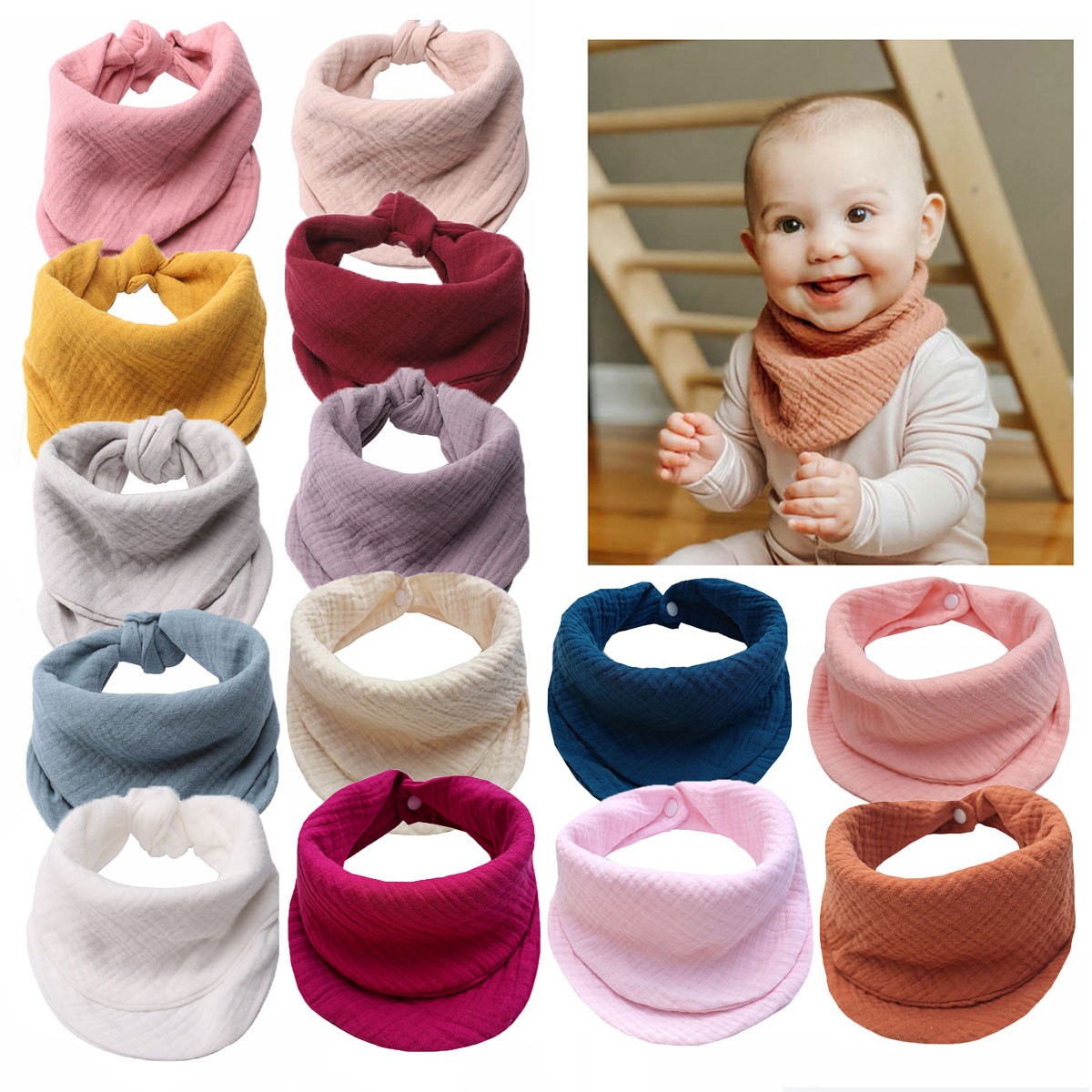 Baby Feeding Bibs Toddler Triangle Saliva Scarf Newborn Double Burp Cloths Soft Infant Cotton Hoodie Saliva Girls Boys Towel