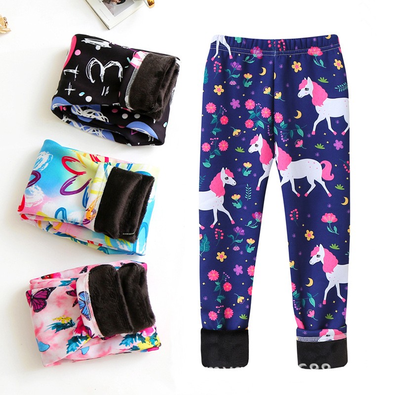 Kids Velvet Warm Pants Autumn Winter Girls Leggings Children Slim Thick Trousers Baby Girl Vintage Floral Legging for 3-11Years