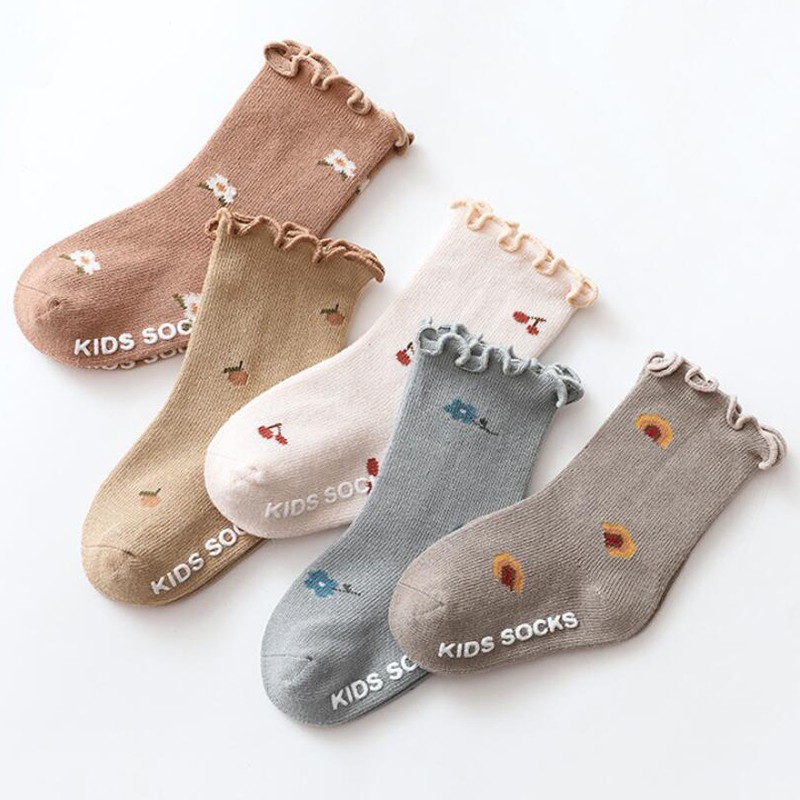 0-5 Years Toddlers Girls Socks Frilly Soft Cotton Baby Ankle Sock Flower Pattern Children Socks Anti-Slip Infant Floor Sock