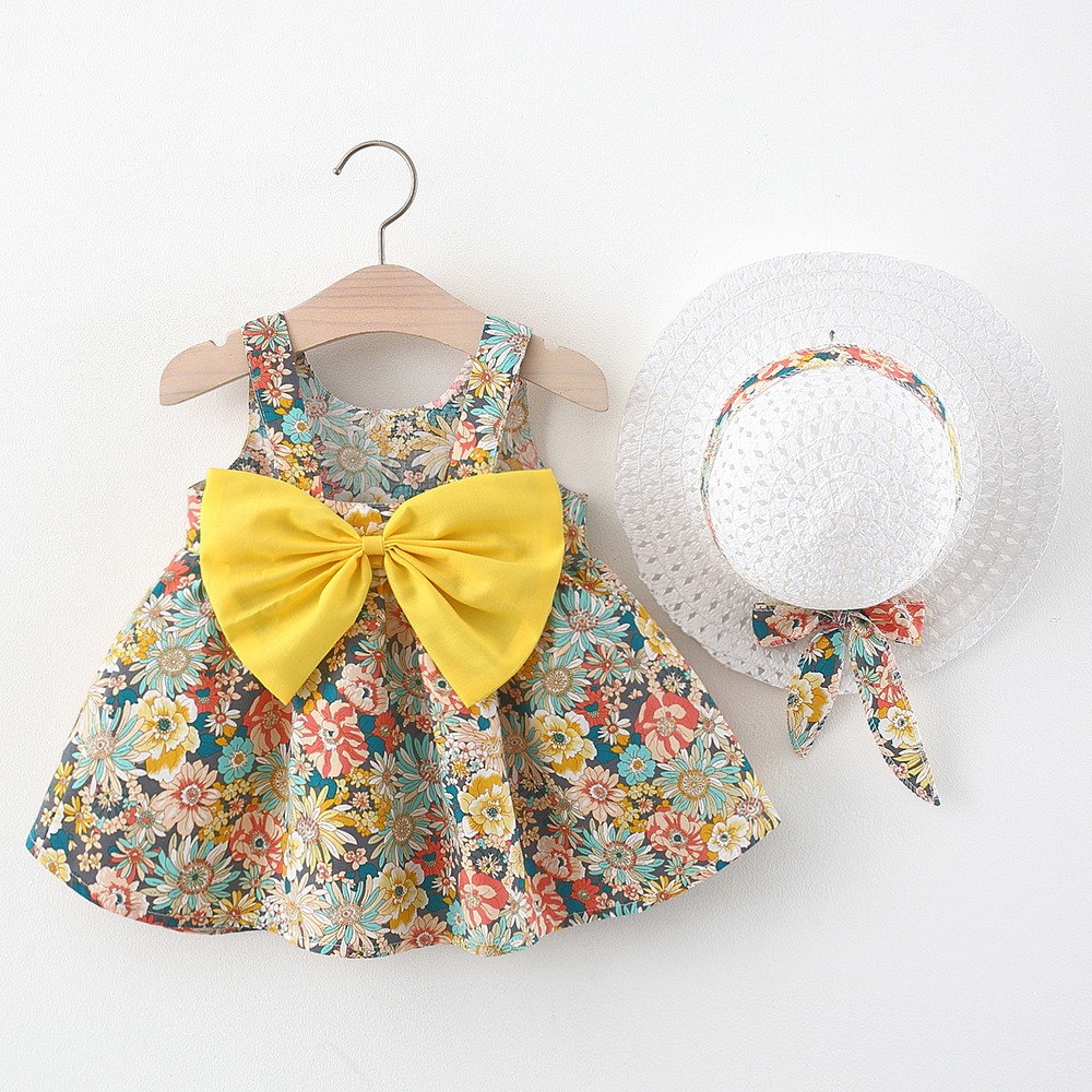 Melario Girls Summer Clothing Set Cotton Newborn Baby Beach Dresses Sleeveless Bowknot Newborn Baby Frocks Dress