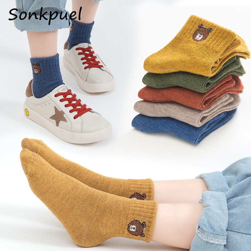 5pairs/lot 2022 Kids Boys Autumn Girl Socks Cotton Winter Cartoon Bear Baby Breathable Keep Warm Floor Anti-slip Girls Sock