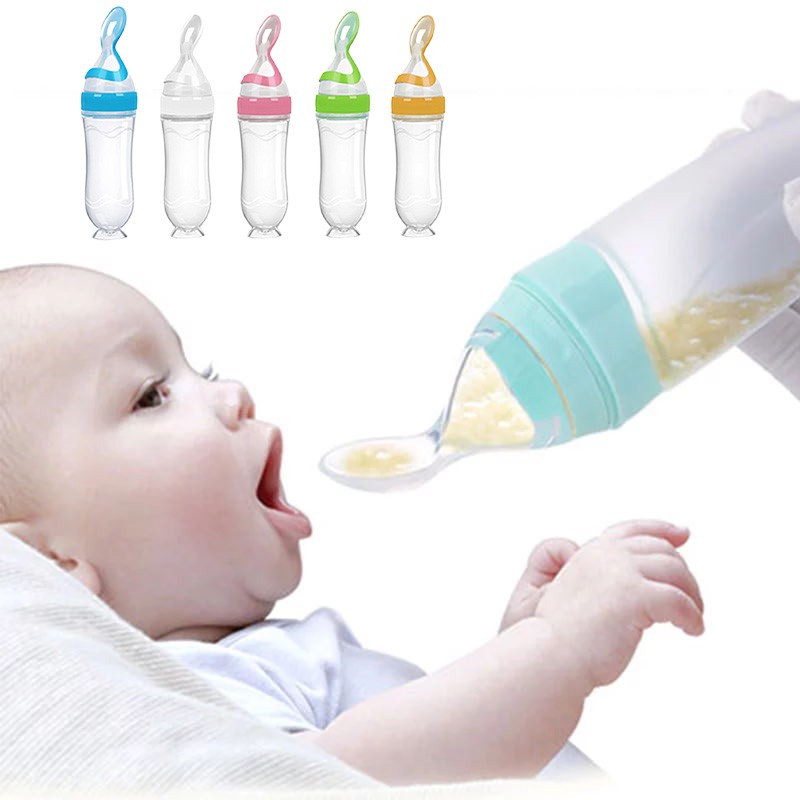 Newborn Baby Feeding Bottle 90ml Silicone Squeeze Spoon Milk Bottle Baby Training Nutrition Supplement