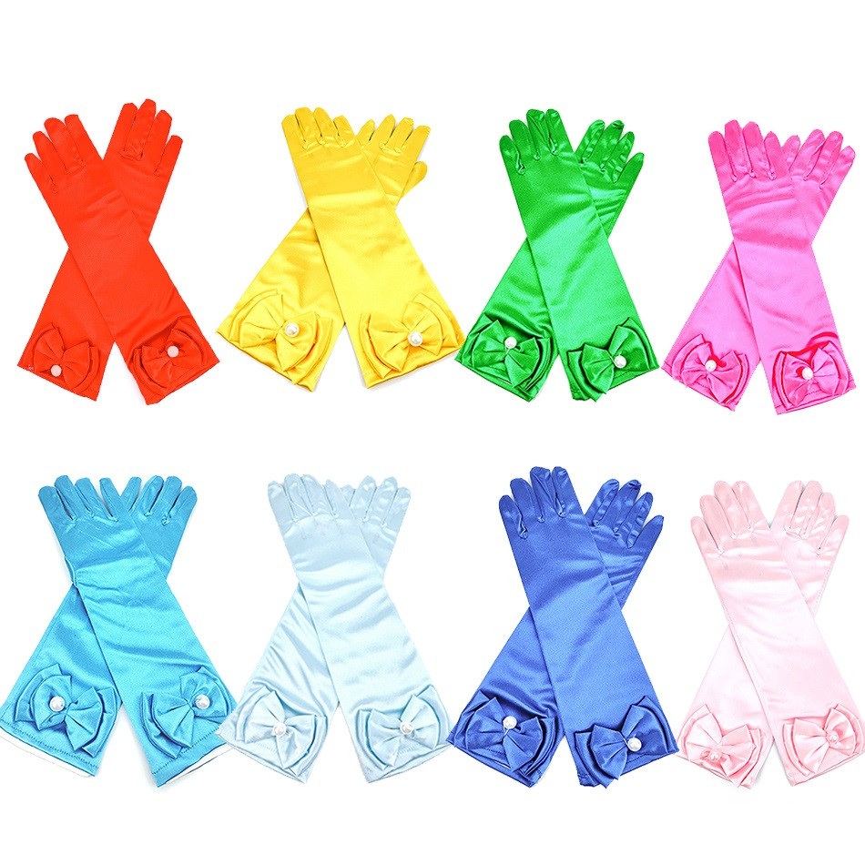 Kids Princess Long Gloves Long Accessories 11 Colors Birthday Party Wedding Elsa Anna Cinderella Belle Sofia