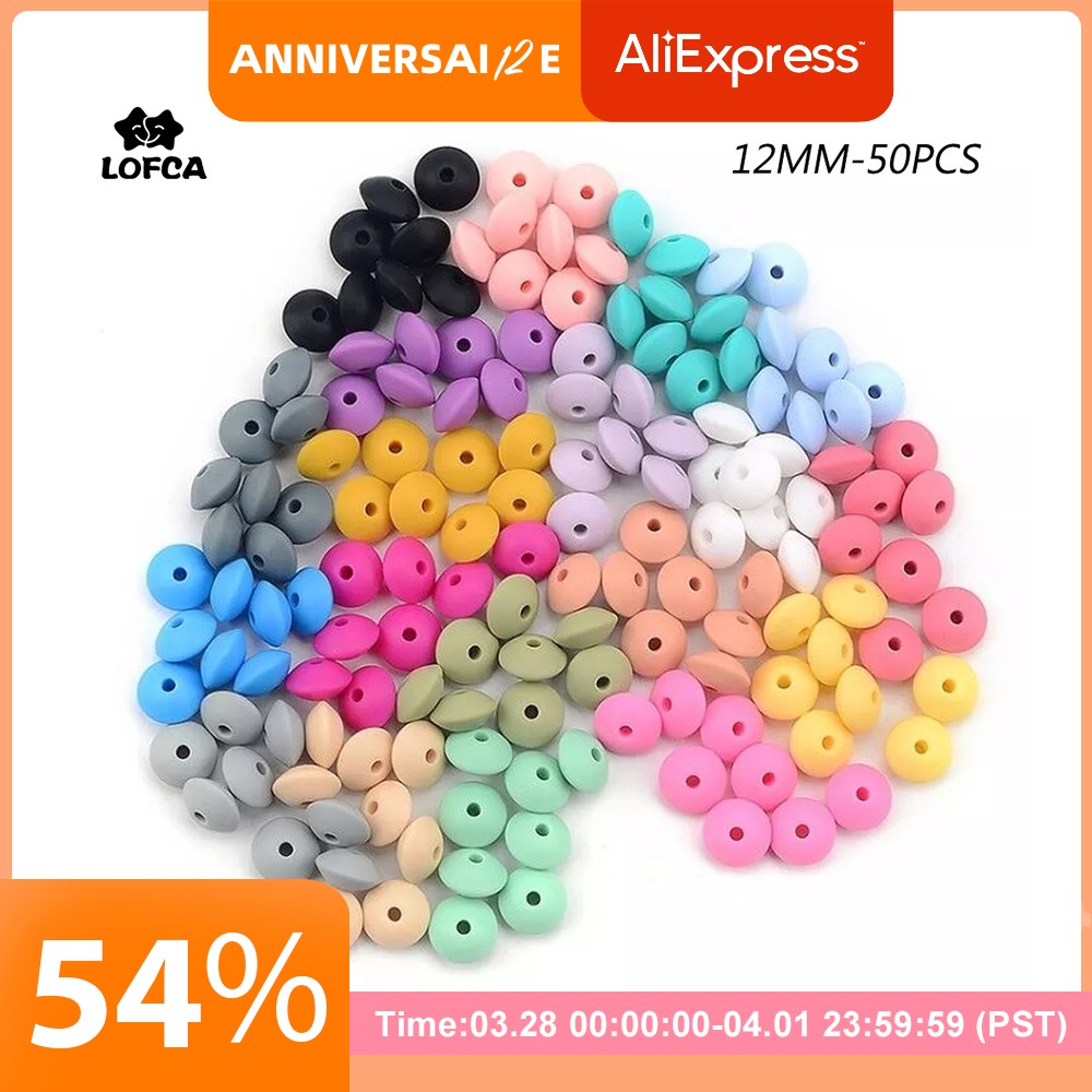 LOVKA 12mm 50pcs/lot Silicone Lentil Round Beads Teething Baby Teether Chew BPA Free DIY Chain Pacifier Food Grade Silicone