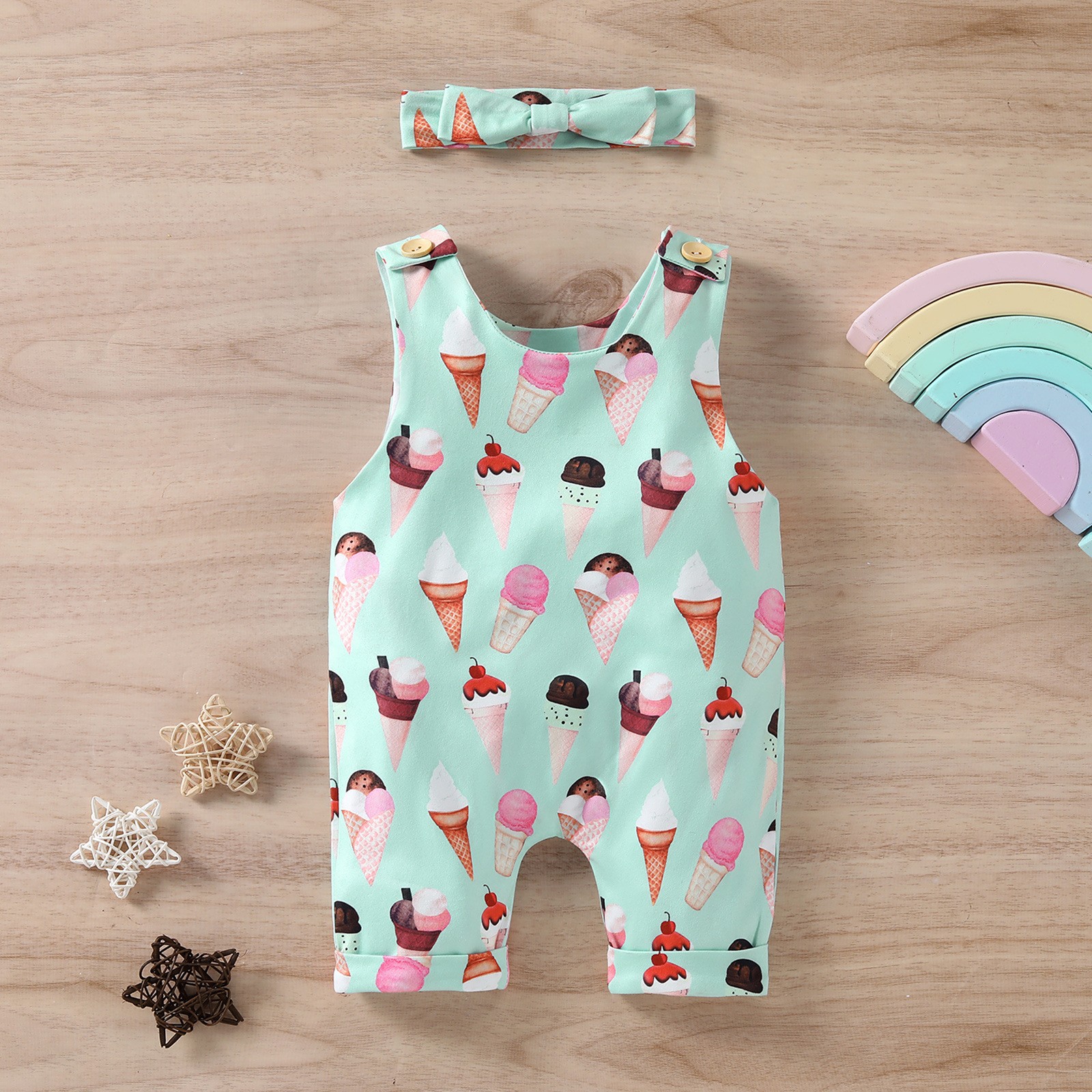 Boys and girls baby jumpsuit summer novelty cute baby boy sleeveless ice cream climbing suit