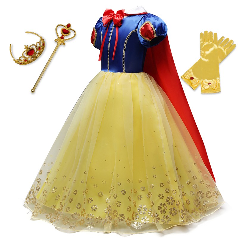 Girls Summer Princess Dress Fancy Snow White Puff Sleeve Dress Kids Birthday Party Fancy Dress Vestidos