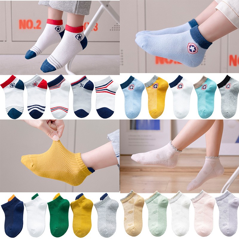 Soft Cotton Children Socks Cute Cartoon Casual Boys Socks Thin Mesh Summer 5pairs/lot Kids Socks Sport Baby Boy Socks 1-12 Years