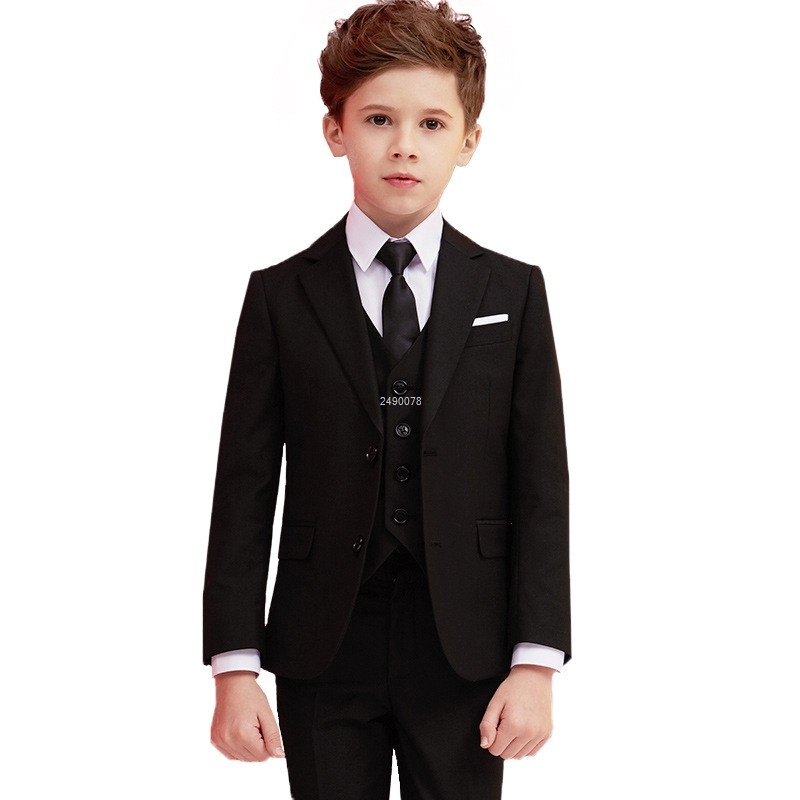 Boys Black 007 Wedding Suit Kids Formal Blazer Clothes Set Gentleman Children's Day Graduation Choir Performance Costume