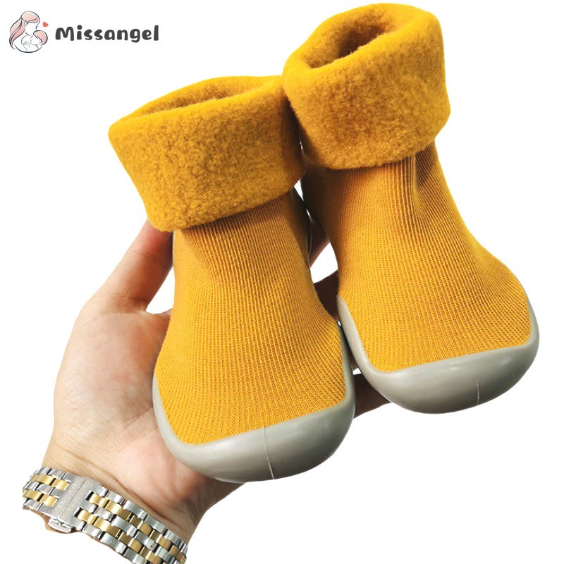 Winter Kids Warm Snow Boots Socks Infant Boys Brushed Thick Sock Boots Yellow Black Baby Girls Socks Soft Soles Toddler Shoes