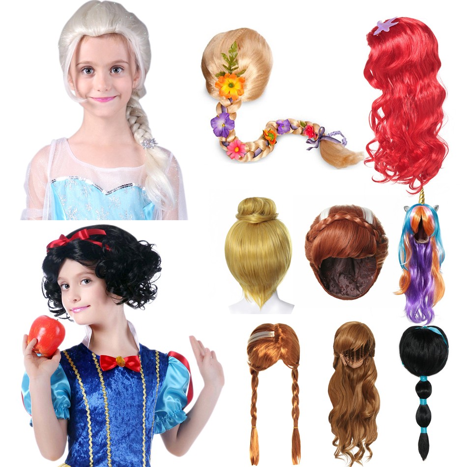 Frozen Wig Princess Braid Elsa Cosplay Accessories Unicorn Snow White Melida Descendant of Moana Tinker Bell Wigs Rapunzel