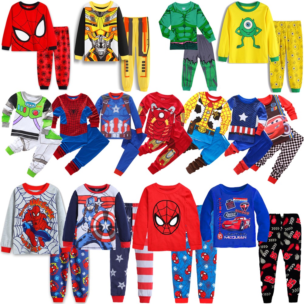 New Spring Autumn Children's Clothing Sets Boys Sleepwear Kids Clothes Spider Pajamas Set Baby Girls Cotton Cartoon Cars Pajamas