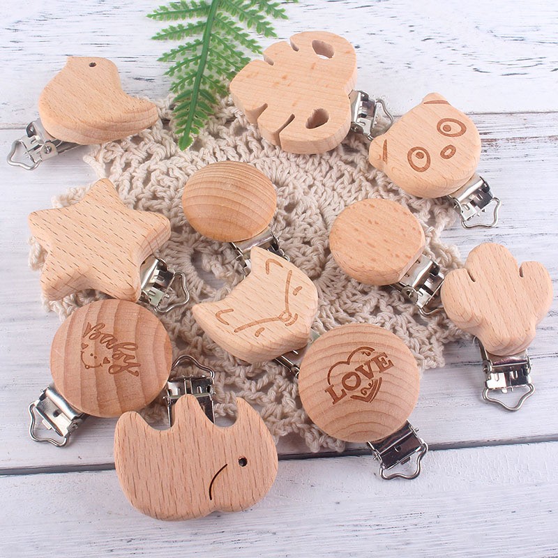 Beech Wood Pacifier Clips Teething Grasping Toy Suspender Magic Clips DIY Pacifier Clips Soother Holder Clamp Accessories