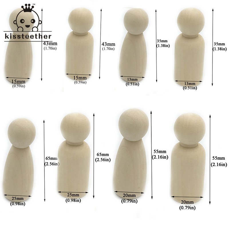 32pcs Girl/Boy (35mm 43mm 55mm 65mm each type 8pcs) Wooden Unfinished People Wooden Big Family Connecting Dolls Family Wooden Craft DIY