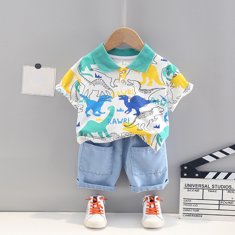 Boys Clothing Sets 2022 Summer Baby Tracksuit Kids Cartoon Dinosaur T Shirt Shorts Infant Clothes Outfits Child 2 Piece Suit