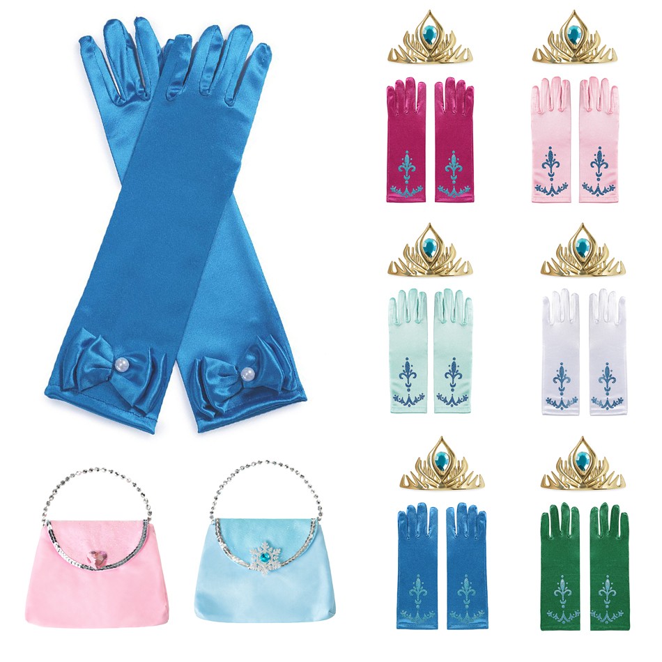 Princess Bowknot Gloves For Girl Kids Frozen Elsa Anna Cosplay Performance Mickey Headband 3pcs Snow Queen Bag Set JYF