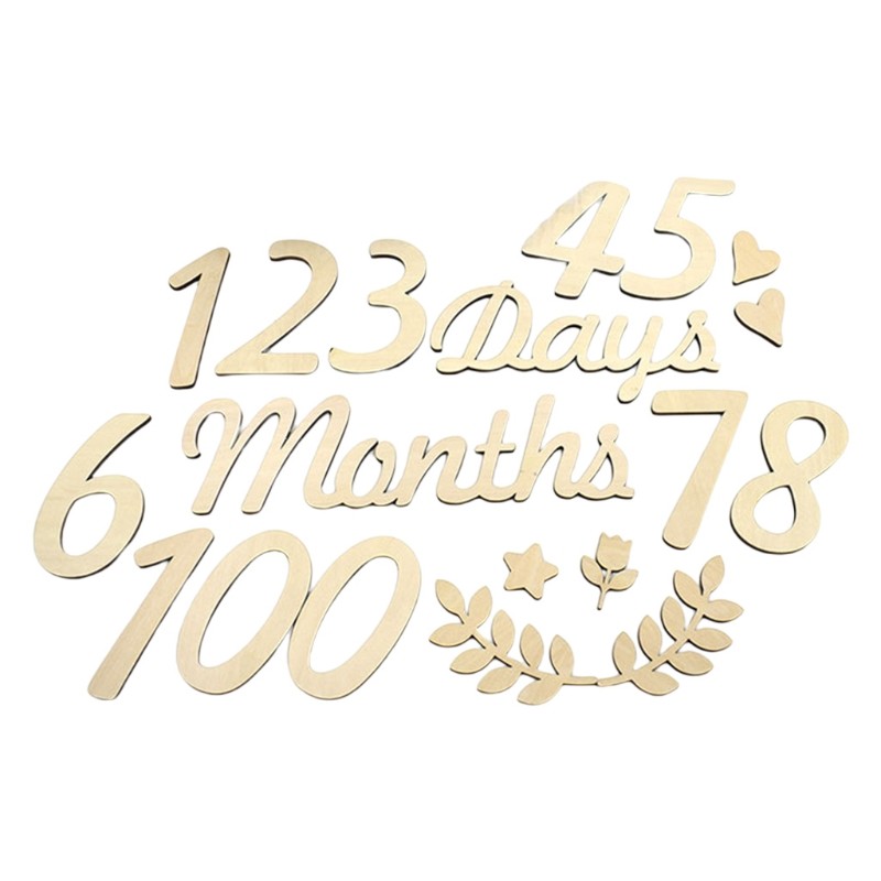 18pcs/set Baby Teacher Cards Newborn Photography Props Numbers Engraved Cutouts Days Months Wooden Chips Souvenir Card