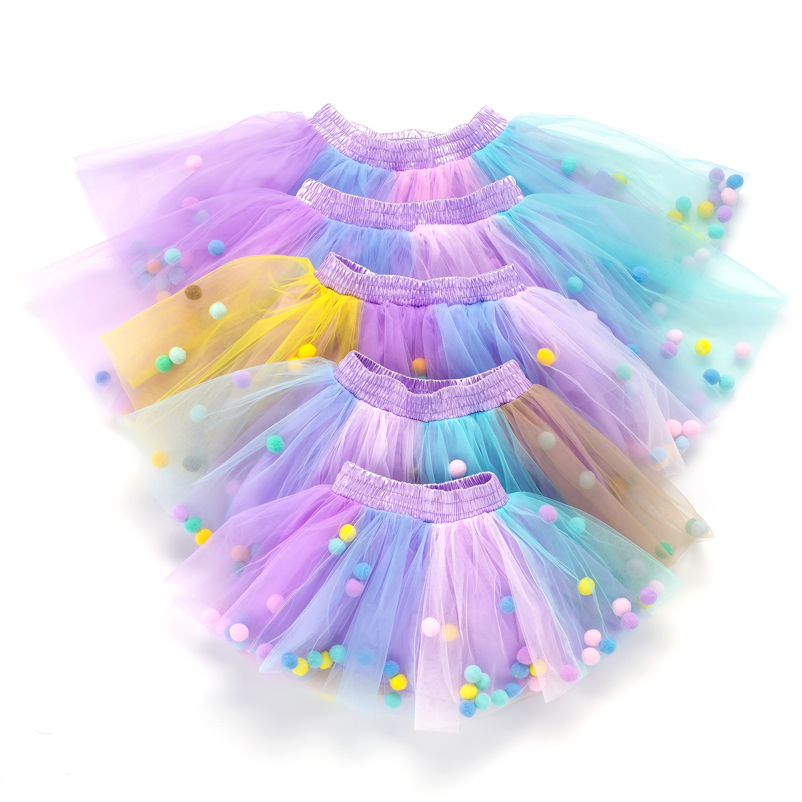 2022 New Arrival Infant Mulity Colorful Tulle Tutu Skirt Pom Pom Princess Mini Dress Children's Clothing Pettiskirt Girl Clothes