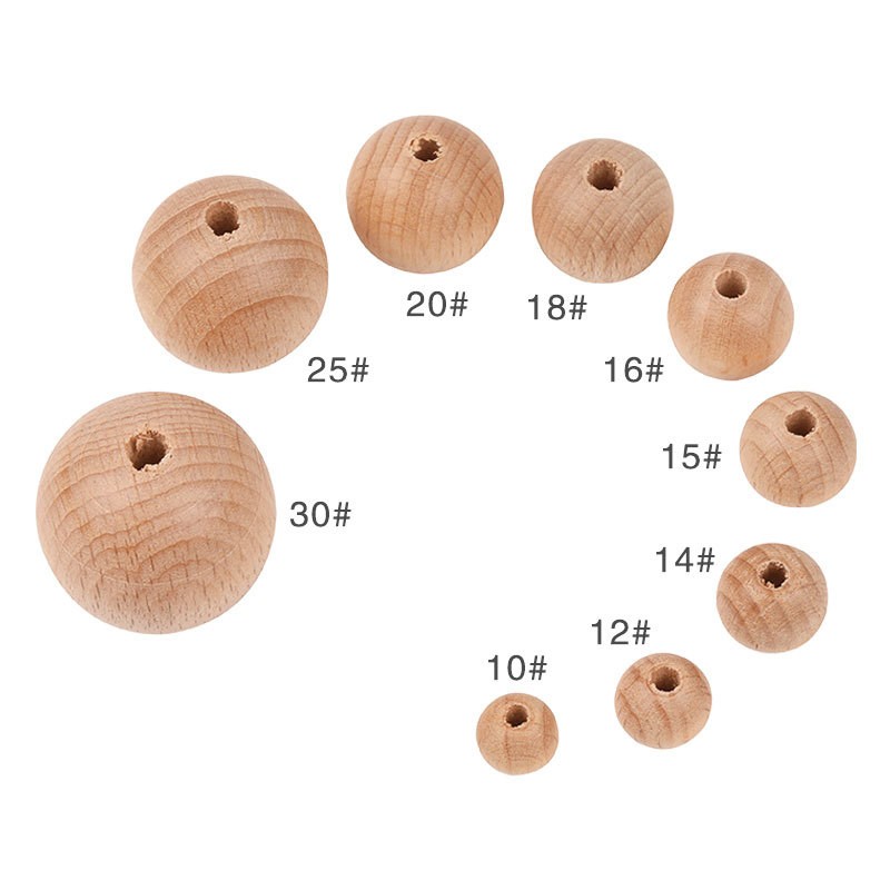 100pcs Wooden Teething Accessories 10-30mm Wooden Teether Chewing Round Beads DIY Craft Jewelry Eco-friendly Beech