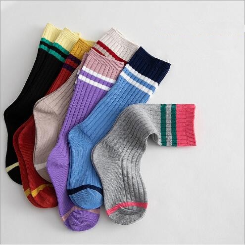 3 pairs 1-8 years old 2021 spring and summer new parallel stripes striped kids middle tube children's socks