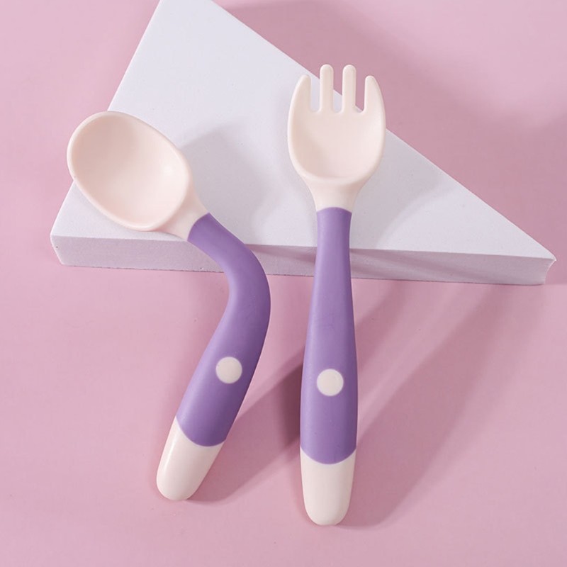 Baby Children Spoon Fork Set Soft Bendable Silicone Scoop Fork Cutlery Set Kid Training Feeding Cutlery Utensils