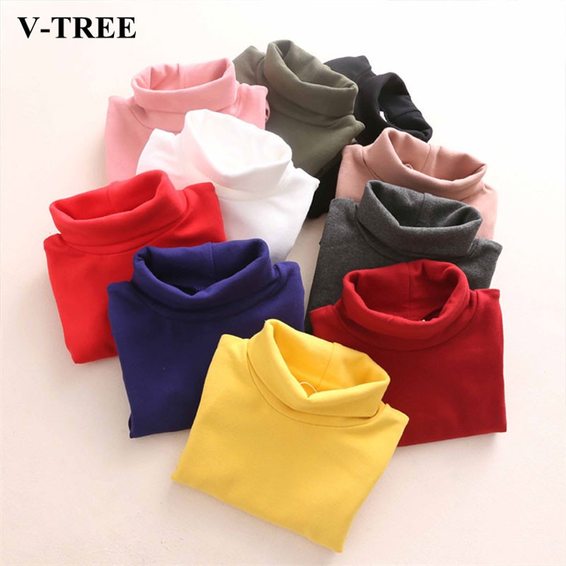 Boys T-shirt Long Sleeve Girls Shirts High Neck Baby Tee Solid Color Tops For Kids 3-8 Years