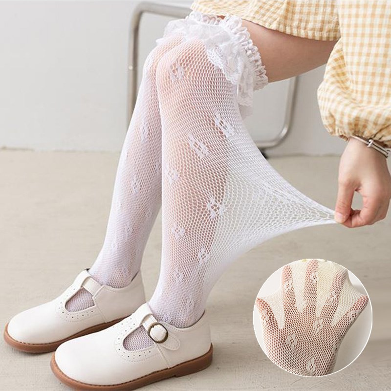 Baby Girls Lace Ruffle Socks Princess Baby Knee High Long Socks Mesh Breathable 2022 Summer Kids Socks Hollow Out