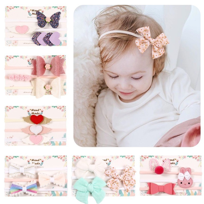 3pcs/lot Cute Bow Baby Headband for Girl Nylon Head Bands Turban Newborn Hair Bands for Kids Baby Hair Accessories