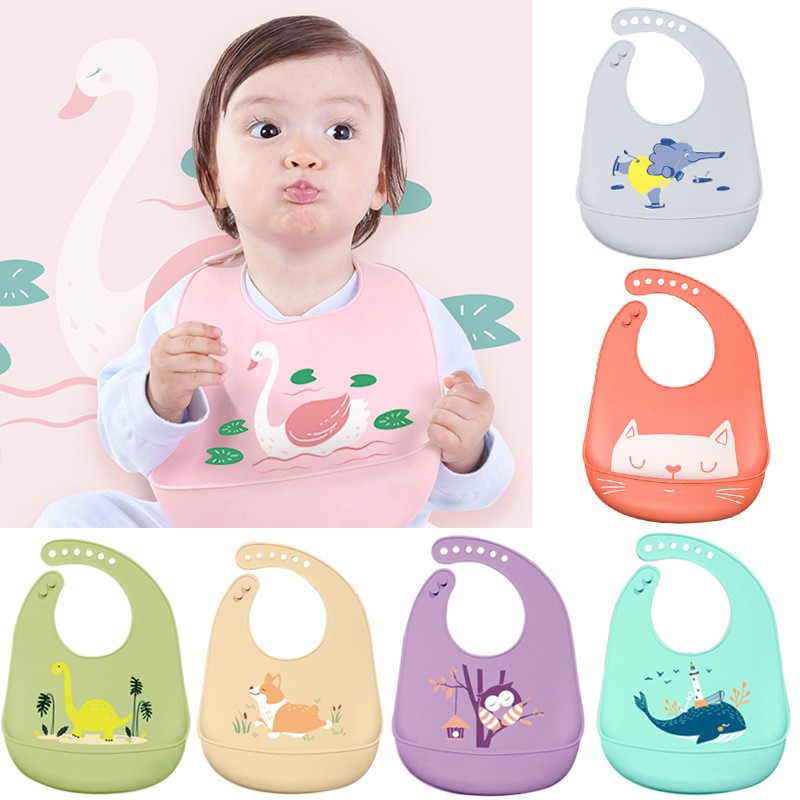 Baby Bibs Silicone Waterproof Newborn Saliva Towel Feeding Bibs Bandana Aprons Cartoon Adjustable Feeding Saliva Burp Cloths