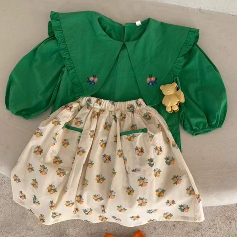 Deere Junmei 2022 Spring New Korean Style Baby Girls Floral Printed Skirts Pockets A-Line Toddlers Kids Cotton Skirt