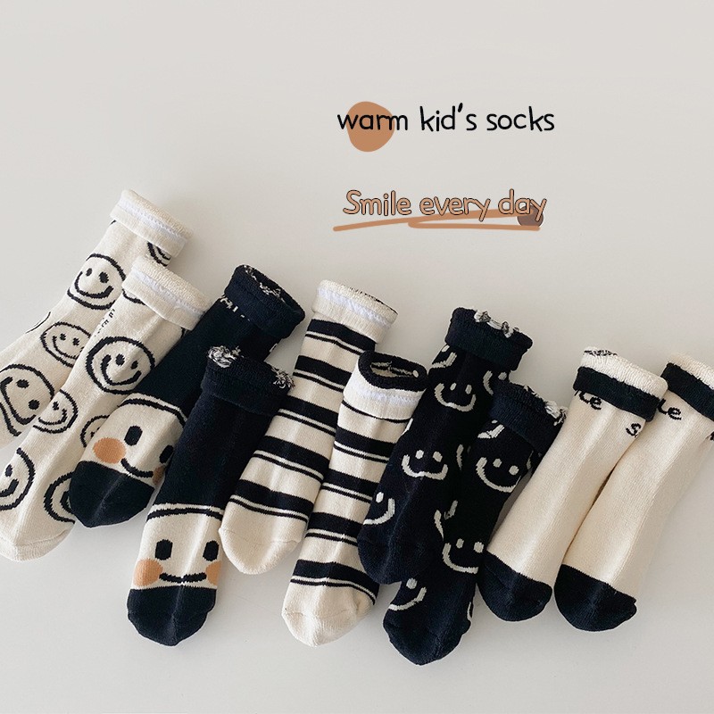 MILANCEL 2022 Kids Socks Cute Smiley Boys Warm Sock Children Socks 5 Pairs Set