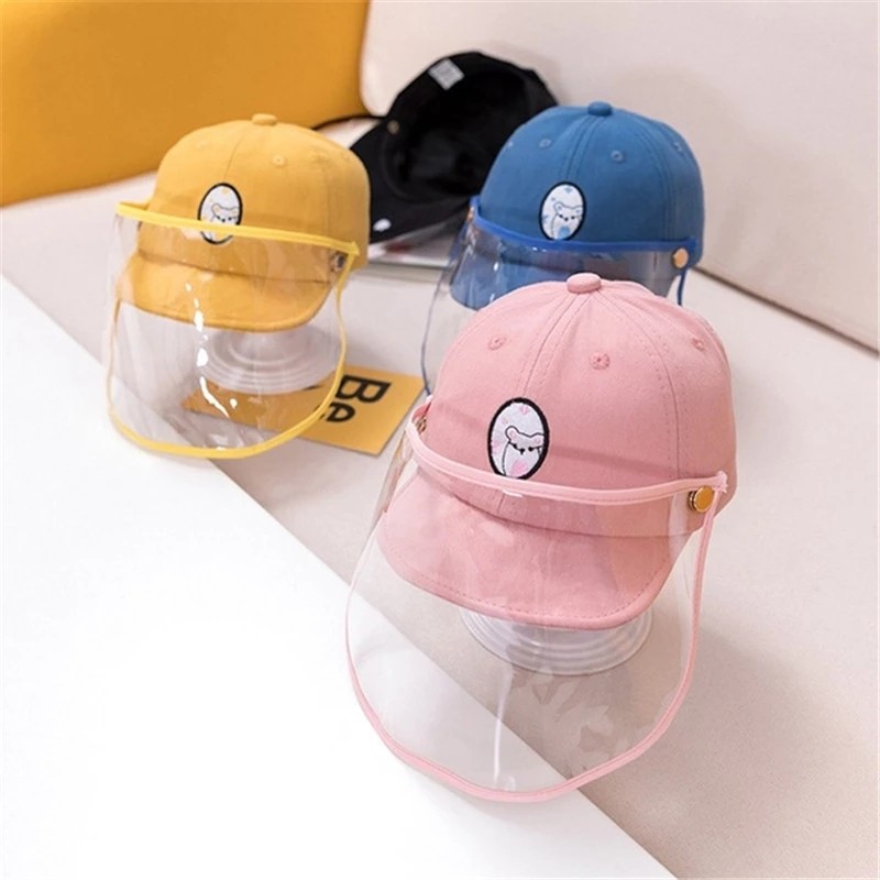 Baby Sun Hat Cotton Baby Anti-drops Shield Hat Visor Protection for 1-2Y Cartoon Bucket Hat Protective Cap with Full Face Shield