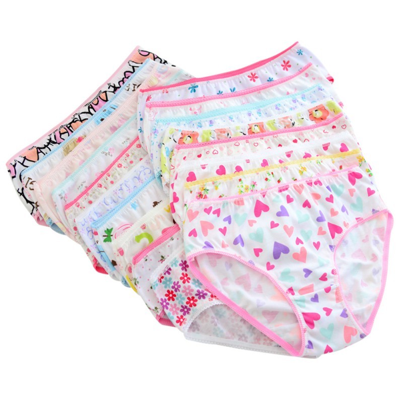 6pcs/lot Girls Cartoon Briefs Children Cotton Underwear Heart Printing Panties Kids Short Pants Girl Underwear Size 1T-12T