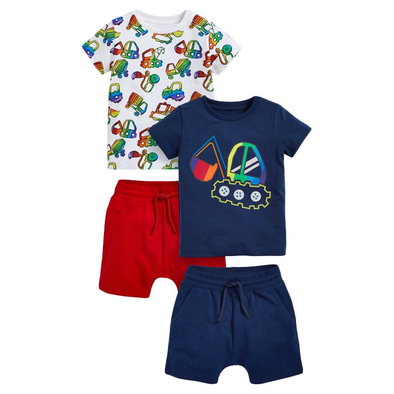 Little Maven Summer Children's Clothing Baby Excavator Print Clothing Set + Shorts 2-7 Years Kids Clothes