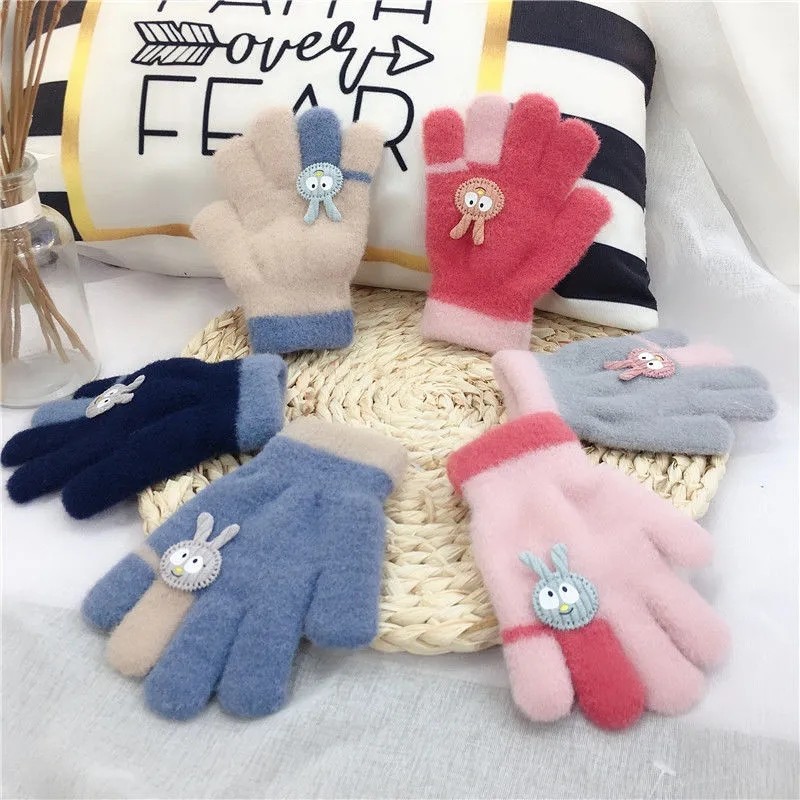 Menoea Baby Girl Boy Winter Gloves New Years Cute Cartoon Rabbit Kids Knitted Wool Newborn Warm Thick Velvet Mittens Children