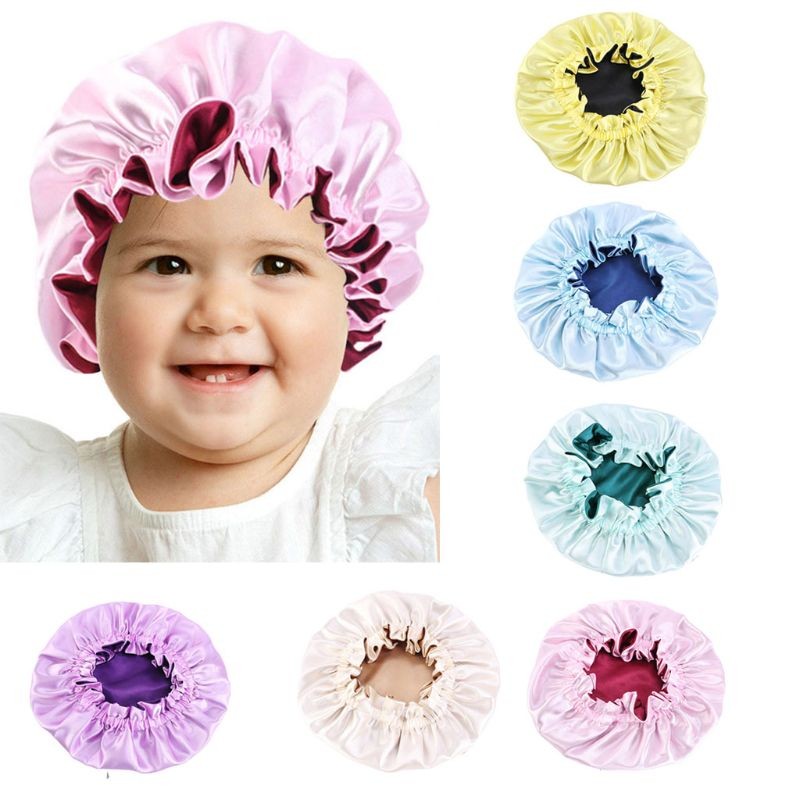 Baby Silky Silk Bonnet Double Layer Adjustable Sleep Cap Girl Night Turban Children Solid Headwear Cute Hat Fashion Hair Wear