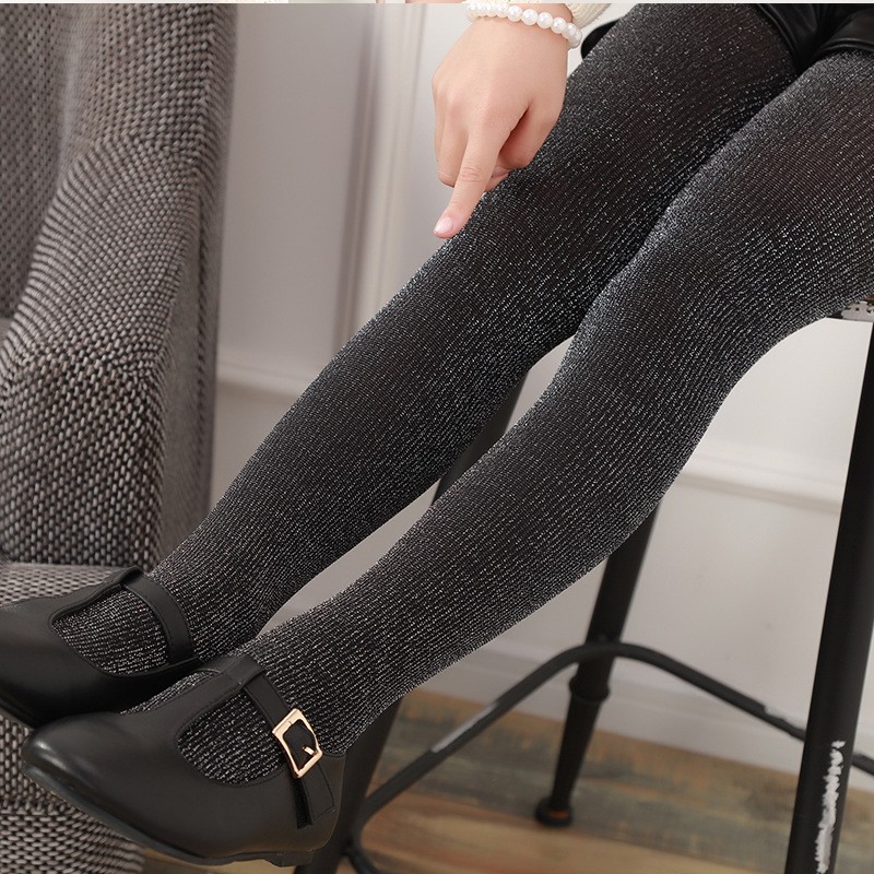 Spring Autumn Baby Girls Silver Glitter Tights Velvet Solid Color Black Pantyhose Ballet Socks for 0-12Y Kids Clothes Stuff