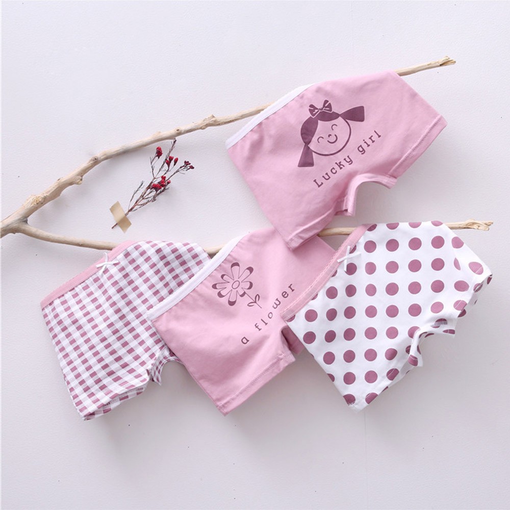 Girls Panties Kids Underwear Cotton Children's Briefs Wave Point Trellis Cartoon Short 4pcs/lot