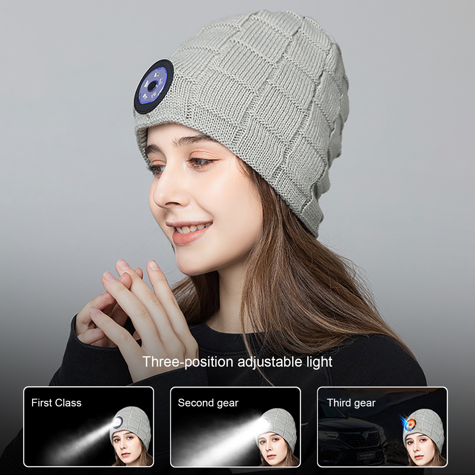 Unisex Outdoor Cycling Hiking LED Light Hat Knitted Winter Elastic Beanie Cap Hat With Lighting Christmas Gift For Friend