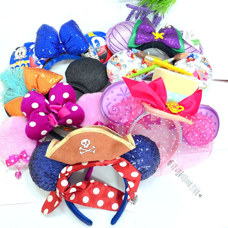 Original Disney Mickey Mouse Headband for Women Sequin Ears Costume Headband Cosplay Plush Adult Kids Headband