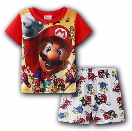 Kids Pajamas Kids Mario Cartoon Sleepwear Baby Clothes Set Summer T-shirt + Cotton Trousers Sleepwear Boys Girl Warm Pajama Set