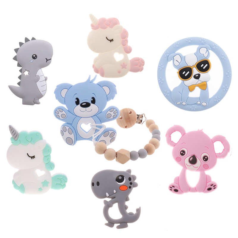 10pcs Silicone Teething Babies Accessories Newborn Baby Teether Baby Products Personalized Pacifier Bear Dinosaur Koala BPA Free